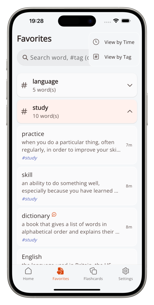 DictX favorites screen
